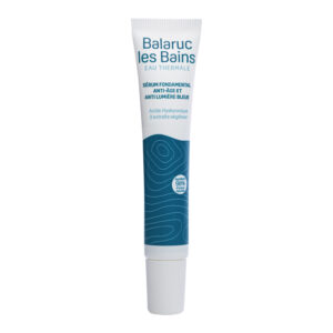 Tube de 20ml sur fond blanc présentant le sérum fondamental anti âge anti lumière bleue à l'acide