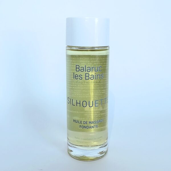 Huile de massage fondante silhouette aux huiles essentielles de cypres, pamplemousse, genévrier en flacon de 100ml