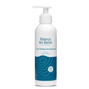 Flacon pompe 200ml du nouveau Lait démaquillant douceur 99% d'origine naturelle à l'aloe vera et extrait de réglisse